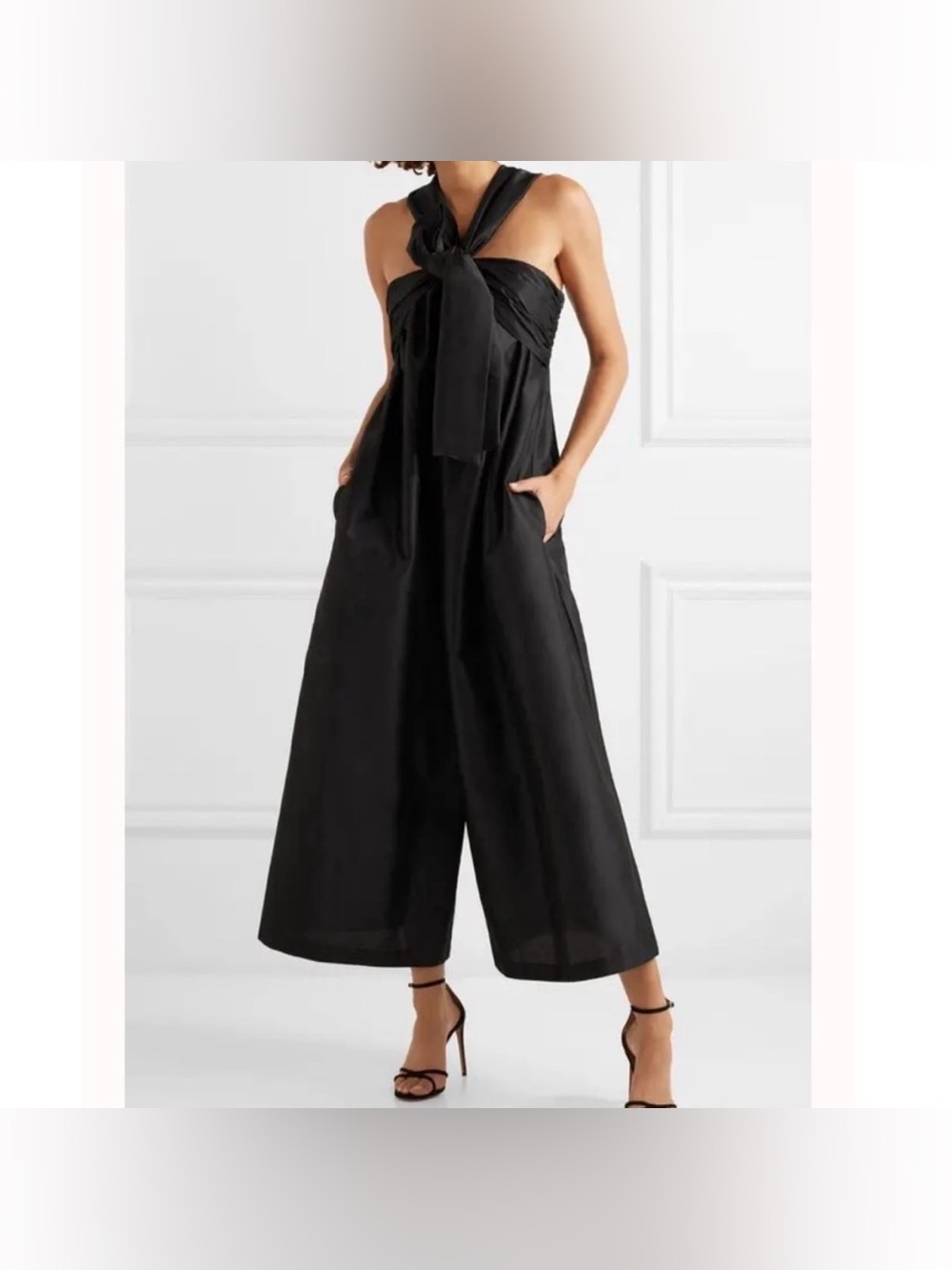 Ulla Johnson Doutre Bow-Detailed Taffeta Silk Blend Wide Leg Jumpsuit Size 8